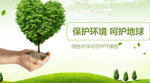 Yeşil ağaç çim arka planı için koruyucu çevre PPT şablonu