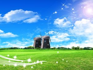 Sunny grass windmill PPT background picture