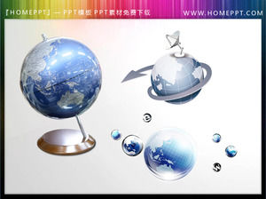 Three globe icons for PPT material download