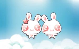두 귀여운 만화 토끼 PPT 배경 그림