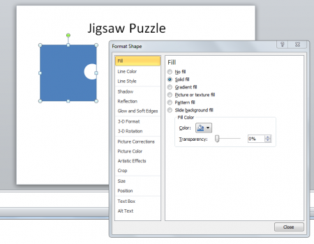 シェイプを使用してPowerPointでジグソーパズルのピースを作成します。