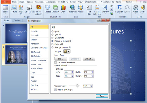 Cum se adaugă transparență la o imagine în PowerPoint 2010