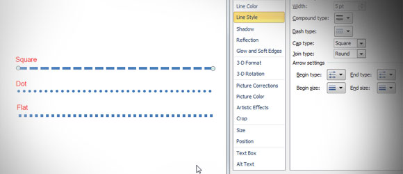 اضافة الى وجود خط منقط في PowerPoint