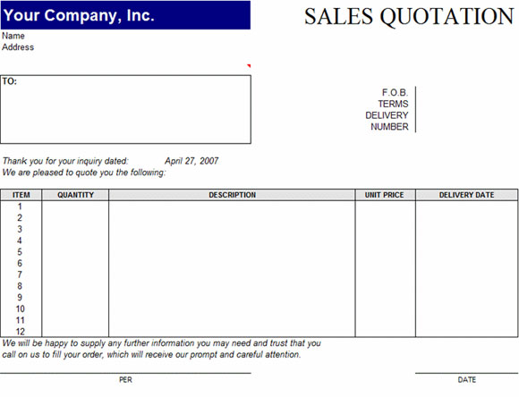 Template Sales Quotation untuk Excel 2007