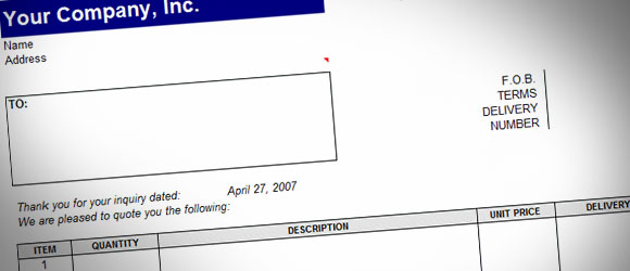 Template cotação de vendas para o Excel 2007