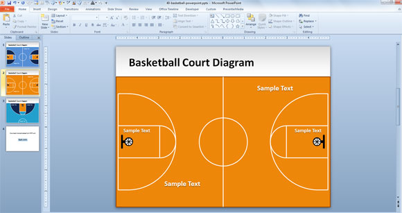 Plantilla gratuita de PowerPoint cancha de baloncesto