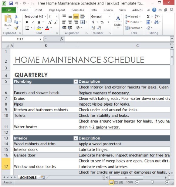 Free Home Wartungsplan Und Aufgabenliste Vorlage Fur Excel