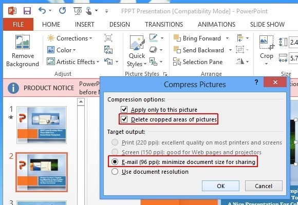 Сжать картинки в презентации powerpoint