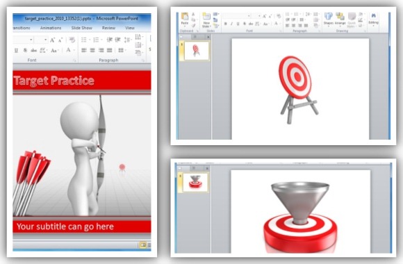 Powerpointプレゼンテーションのためにアニメーションダーツ ターゲットの練習のテンプレート