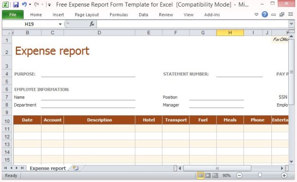 Gratis Expense Report Formularvorlage Fur Excel