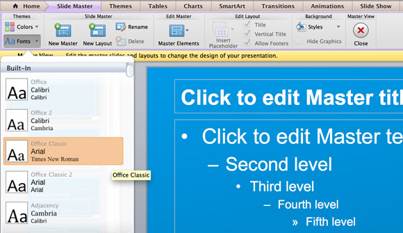 Mac用のpowerpoint 11でテーマのフォントを変更する方法