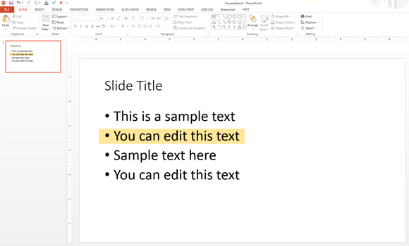 Selecciona el texto en PowerPoint 2013