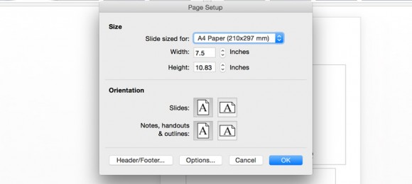 page de configuration dans PowerPoint 2016 pour Mac