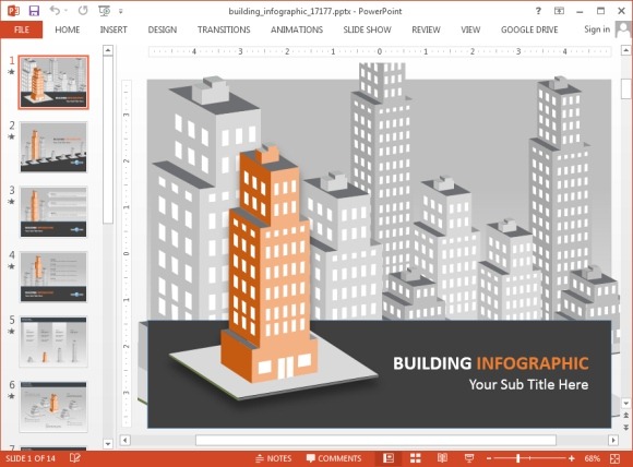 Clădiri animate Infografic PowerPoint Template