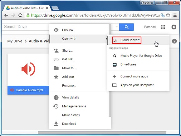Como converter arquivos de áudio online usando o Google Drive