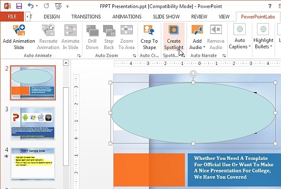 Convert shape to spotlight