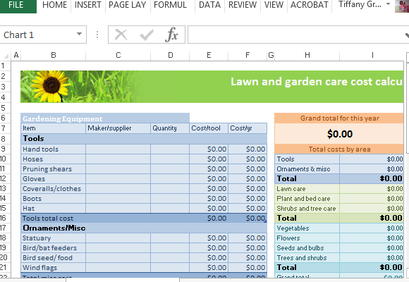 草坪和花園費用模板對於Excel
