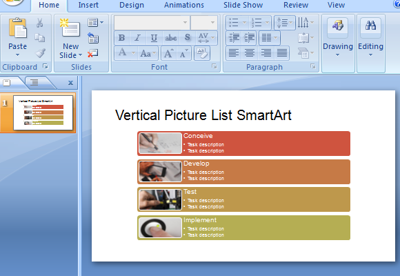 Шаблон Вертикальные изображения Список SmartArt PowerPoint
