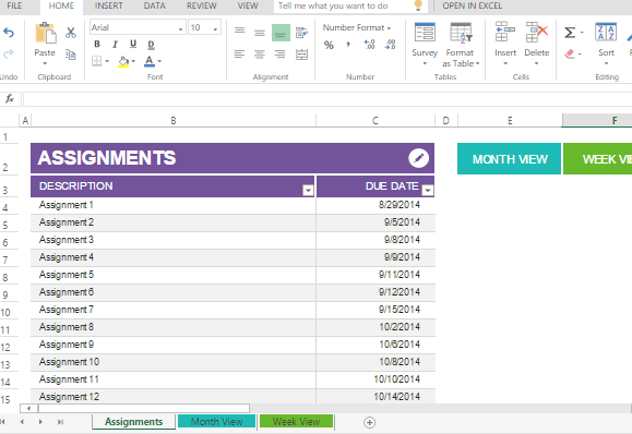 學生作業計劃模板對於Excel