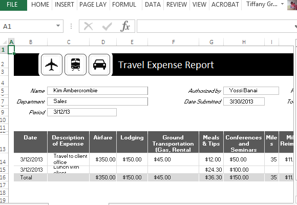 旅費Excelのレポートテンプレート