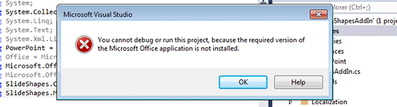 無法運行或調試該項目由於微軟Office未安裝