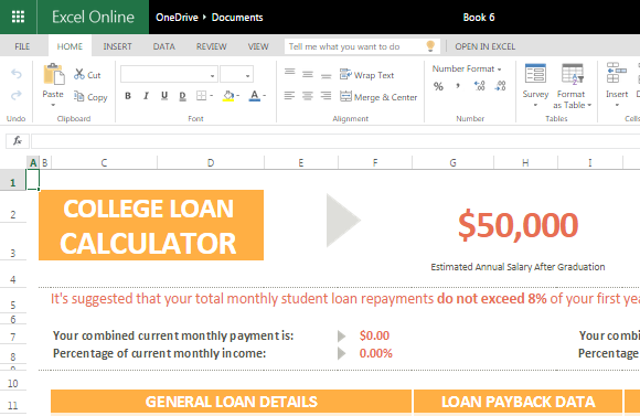 Kalkulator kuliah Pinjaman untuk Excel