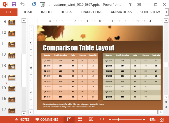 Comparison table layout