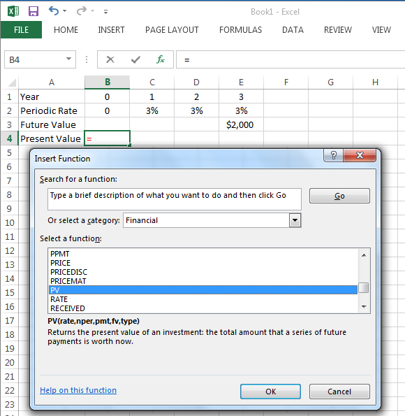 Excel에서 함수를 사용하여 PV 계산