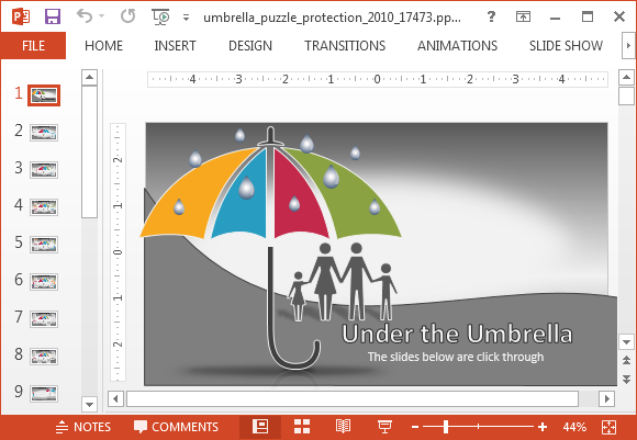 Шаблон Animated Зонт Защита PowerPoint