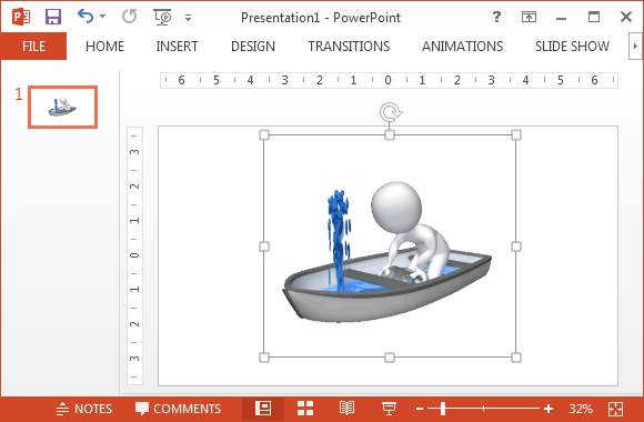 Stick figure in boat bailing water