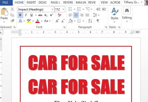 facile à utiliser la voiture à la vente-sign-template pour mot