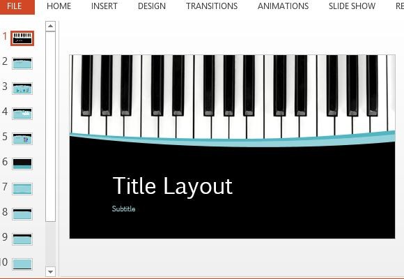 音樂為主題，PowerPoint演示模板 - 與優雅的鋼琴設計