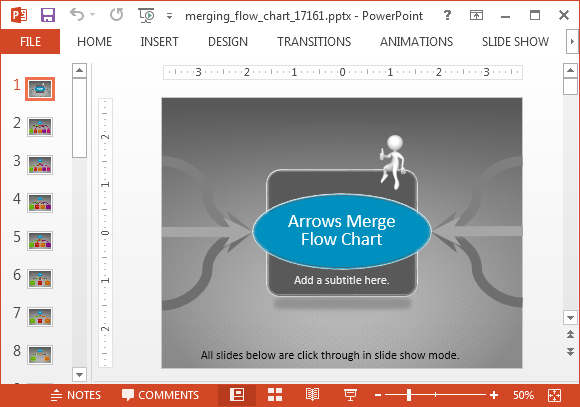 La fusión de la plantilla animada flechas Diagrama de flujo de PowerPoint