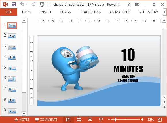 Plantilla de PowerPoint cuenta regresiva con 10 minutos temporizador