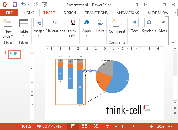 Criar gráficos Melhor PowerPoint com pensa celular Chart Add-in
