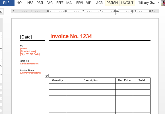 Modèle standard d'affaires facture Pour Word