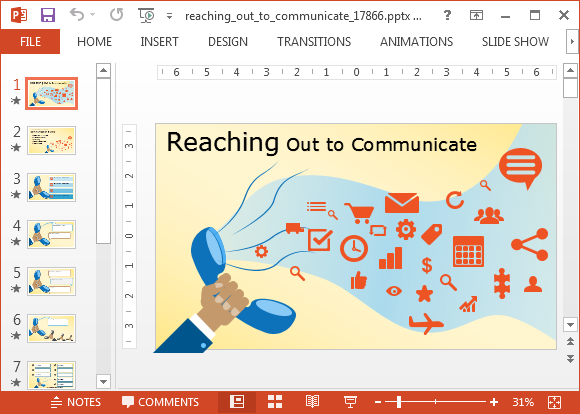 Widescreen สื่อสาร PowerPoint แม่แบบที่มีภาพเคลื่อนไหว