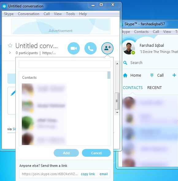Новый разговор по Skype