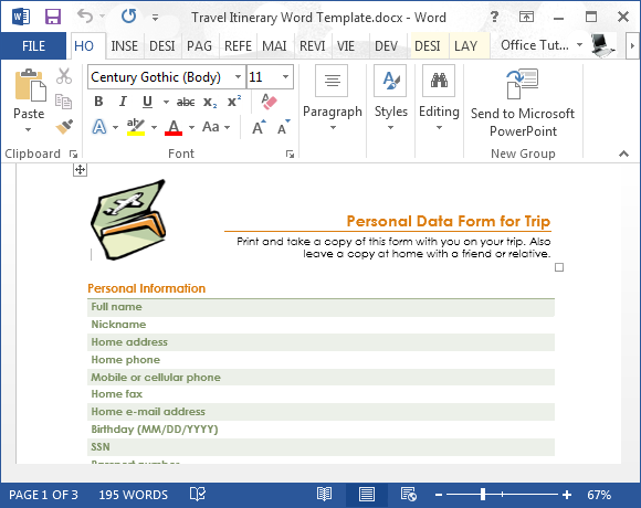 Viajes plantilla de Word Itinerario