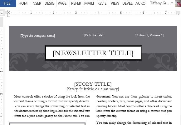 Black Tie Newsletter-Design-Vorlage für Word