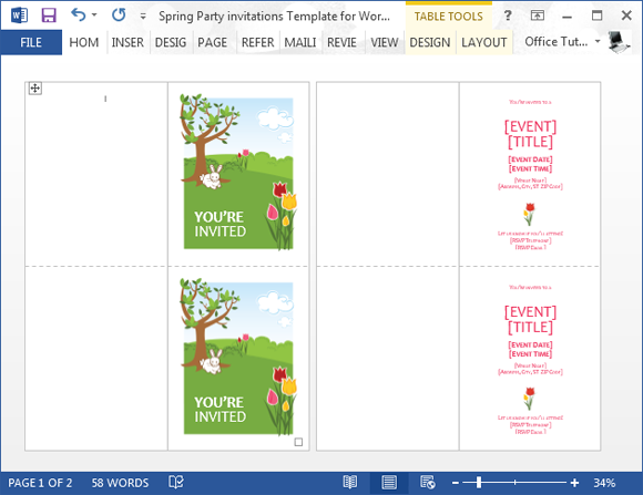 Spring Party Invitations Modele Pour Word