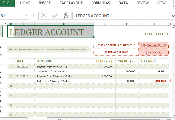 T-Account Ledger Template For Excel