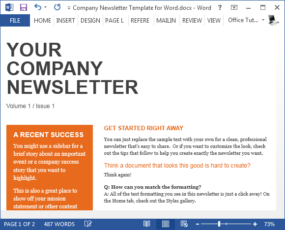 Template Newsletter Entreprise gratuite Pour Word