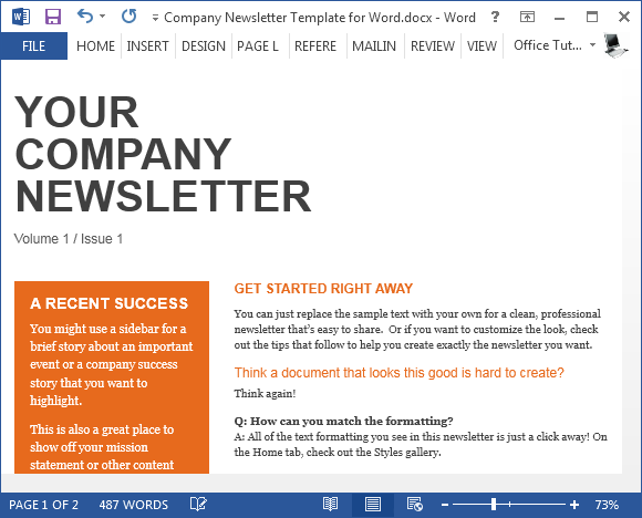 Libre de la plantilla de la empresa Newsletter Para Word