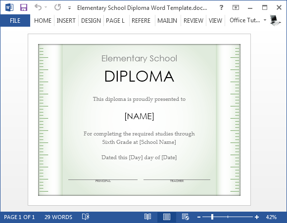 Free Elementary School Diploma de șablon pentru Word