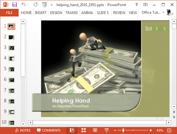 伸出援助之手元錢堆棧的PowerPoint模板