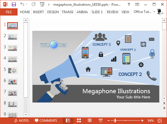 Hareketli Megafon PowerPoint Şablon
