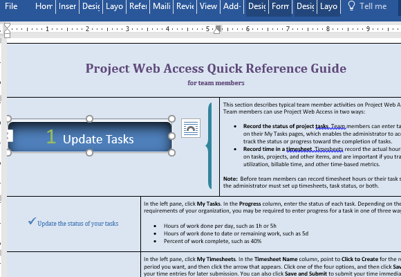 Project Web Access的參考模板對於Word