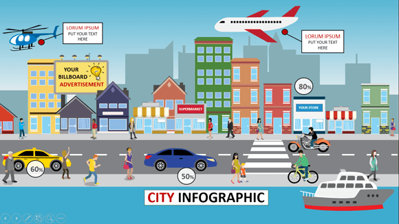 애니메이션 시티 인포 그래픽 파워 포인트 템플릿