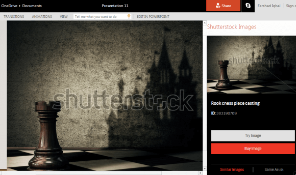 Shutterstock add-in pentru PowerPoint Online